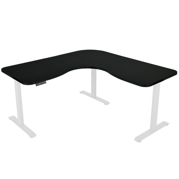 Fortia Corner Standing Desk, 1730W x 1730W x 750D, 3 Motors, 120kg Load, Sit to Stand Up Electric Height Adjustable, Black/White Frame Fortia