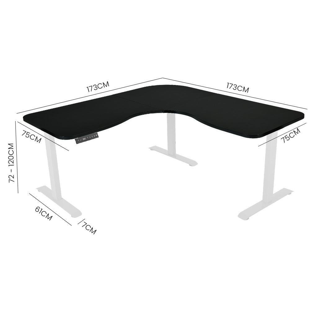 Fortia Corner Standing Desk, 1730W x 1730W x 750D, 3 Motors, 120kg Load, Sit to Stand Up Electric Height Adjustable, Black/White Frame Fortia
