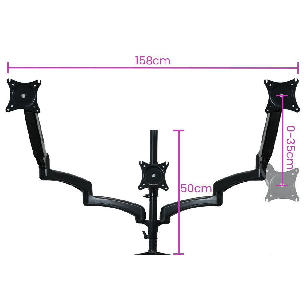 FORTIA Triple Computer Monitor Mount Stand for Desk with 3 Adjustable Arm Holder for 15 to 32 inch Displays Fortia