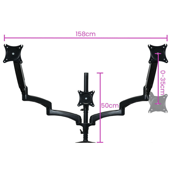 FORTIA Triple Computer Monitor Mount Stand for Desk with 3 Adjustable Arm Holder for 15 to 32 inch Displays Fortia