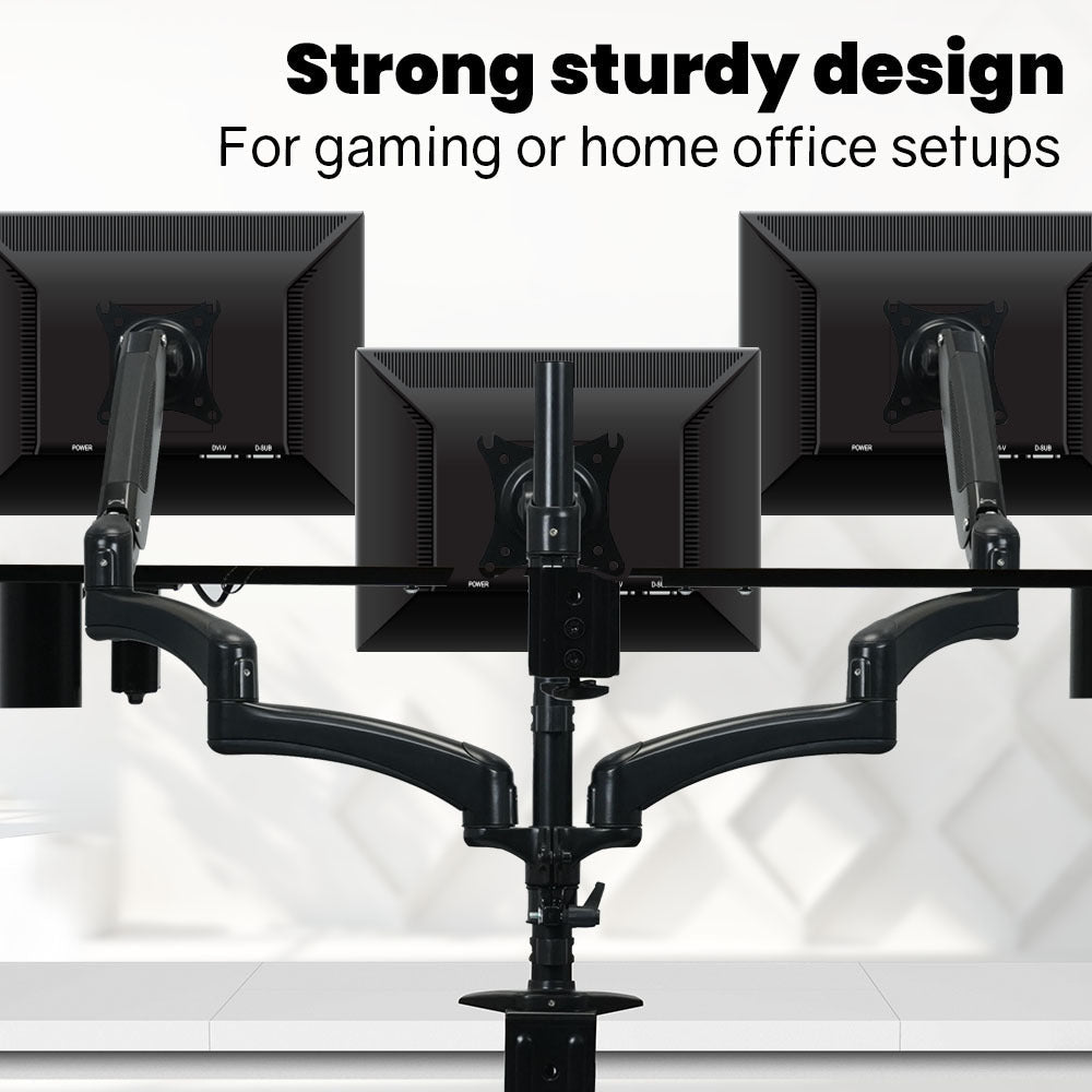 FORTIA Triple Computer Monitor Mount Stand for Desk with 3 Adjustable Arm Holder for 15 to 32 inch Displays Fortia