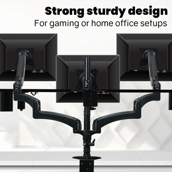 FORTIA Triple Computer Monitor Mount Stand for Desk with 3 Adjustable Arm Holder for 15 to 32 inch Displays Fortia