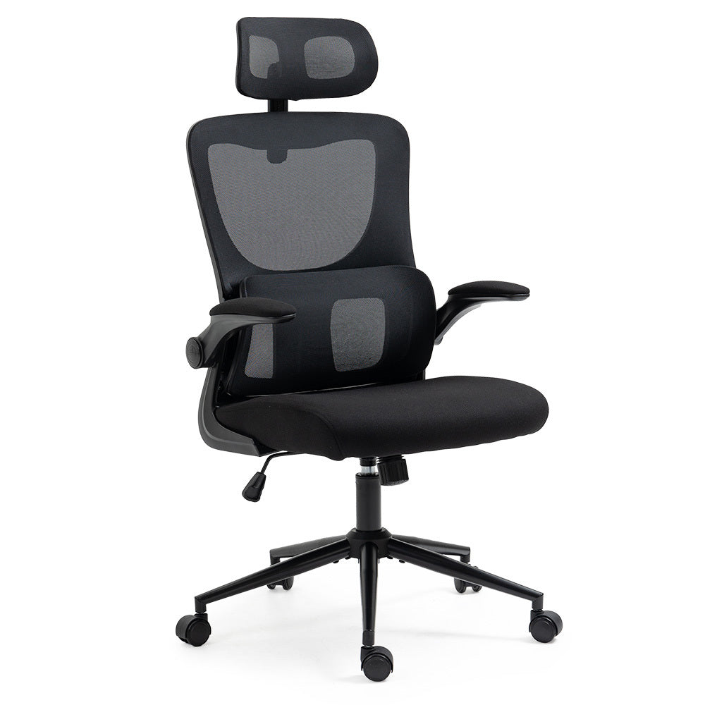 FORTIA Ergonomic Office Desk Chair, Lumbar Support, Mesh Fabric, Adjustable Headrest, Retractable Armrests, Black Fortia