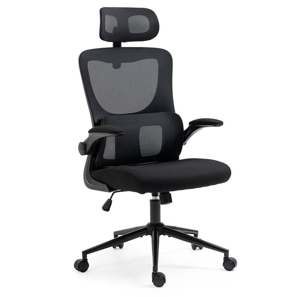 FORTIA Ergonomic Office Desk Chair, Lumbar Support, Mesh Fabric, Adjustable Headrest, Retractable Armrests, Black Fortia