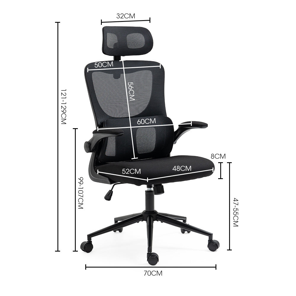 FORTIA Ergonomic Office Desk Chair, Lumbar Support, Mesh Fabric, Adjustable Headrest, Retractable Armrests, Black Fortia