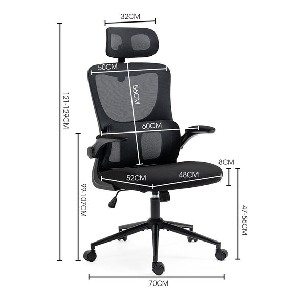 FORTIA Ergonomic Office Desk Chair, Lumbar Support, Mesh Fabric, Adjustable Headrest, Retractable Armrests, Black Fortia