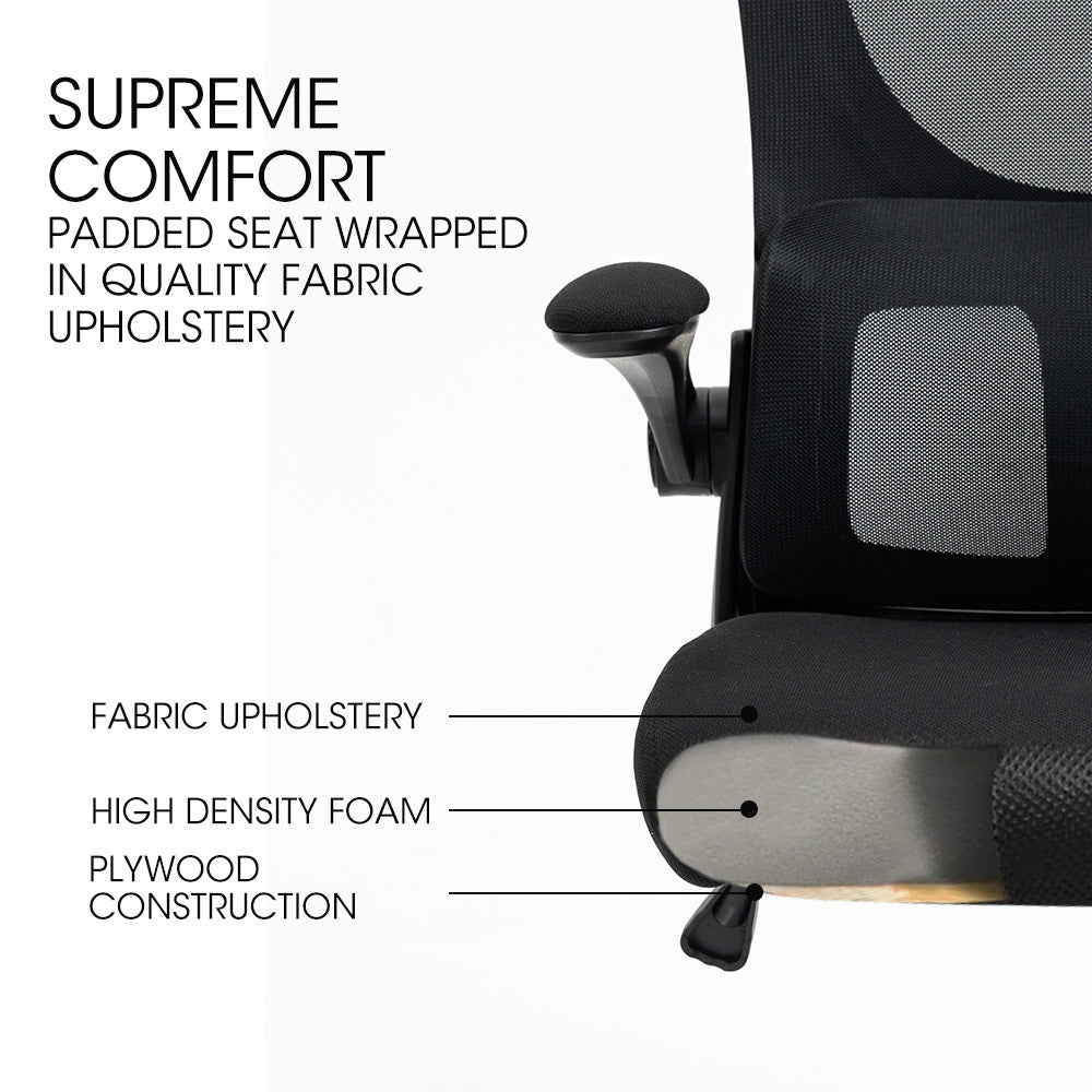 FORTIA Ergonomic Office Desk Chair, Lumbar Support, Mesh Fabric, Adjustable Headrest, Retractable Armrests, Black Fortia