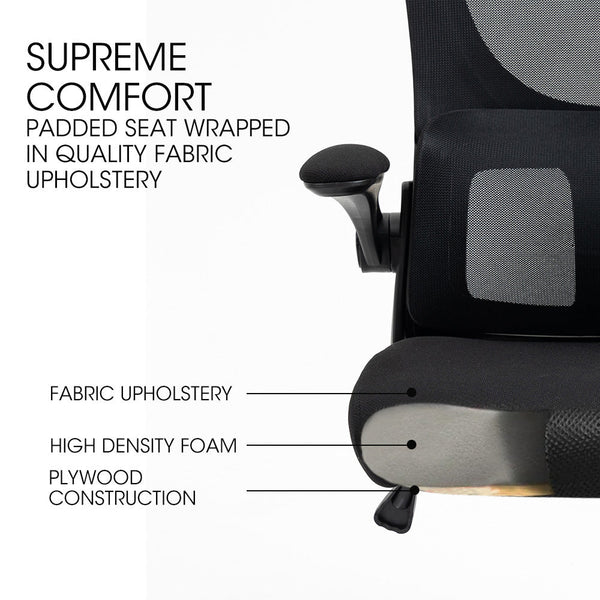 FORTIA Ergonomic Office Desk Chair, Lumbar Support, Mesh Fabric, Adjustable Headrest, Retractable Armrests, Black Fortia
