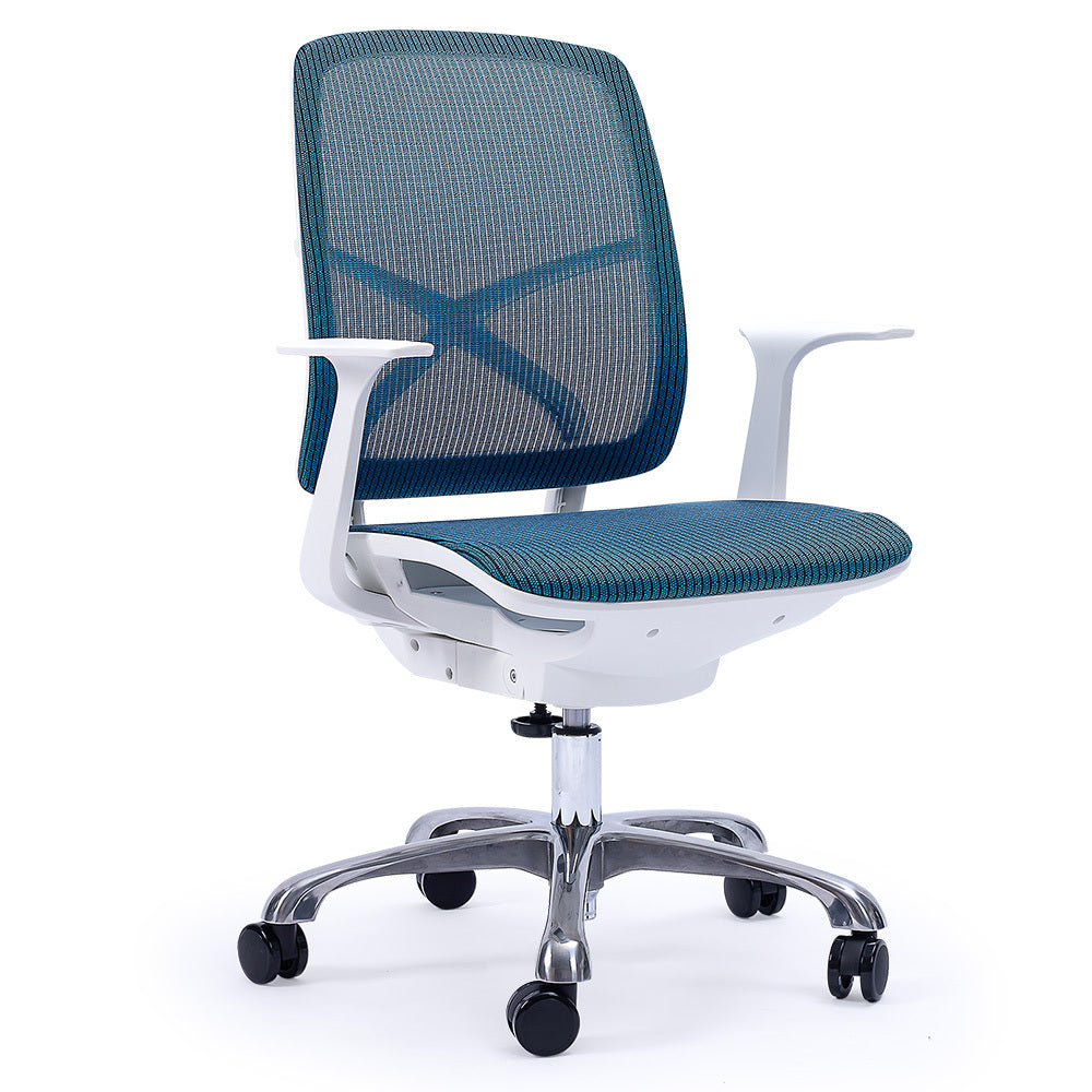 FORTIA Ergonomic Office Desk Chair, Coolmesh Fabric, Adjustable Recline, Blue Mesh/White Frame Fortia