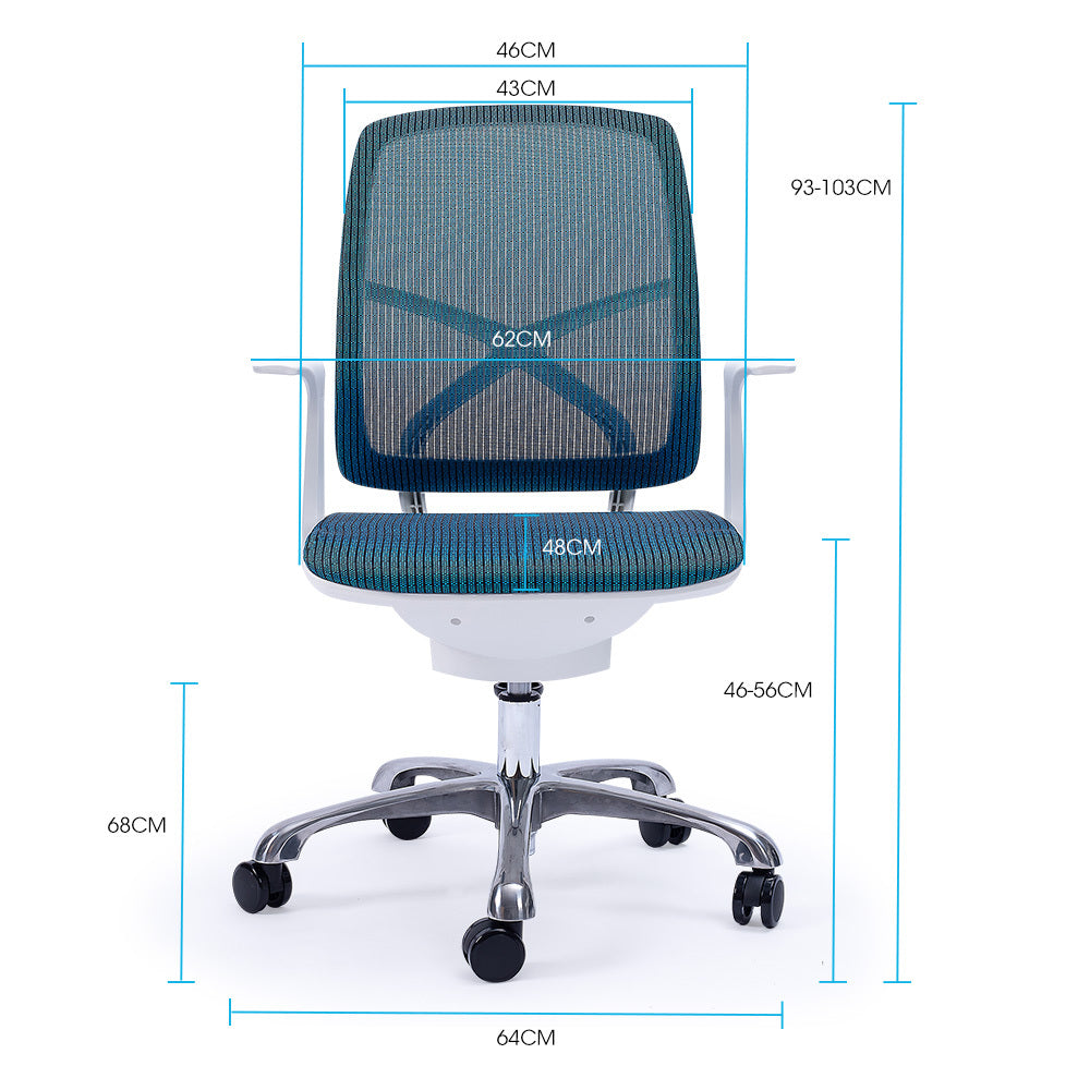 FORTIA Ergonomic Office Desk Chair, Coolmesh Fabric, Adjustable Recline, Blue Mesh/White Frame Fortia