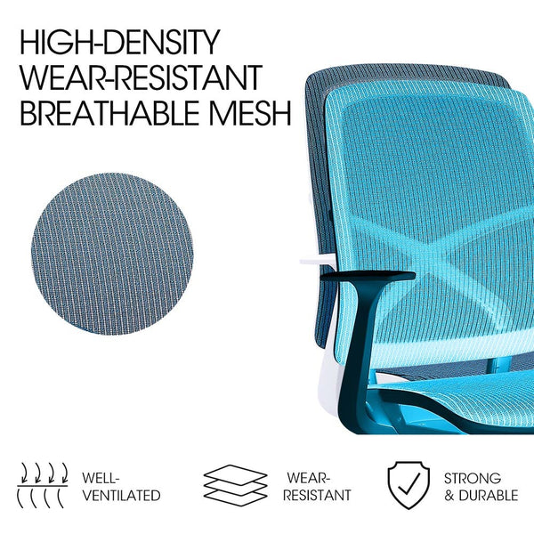 FORTIA Ergonomic Office Desk Chair, Coolmesh Fabric, Adjustable Recline, Blue Mesh/White Frame Fortia