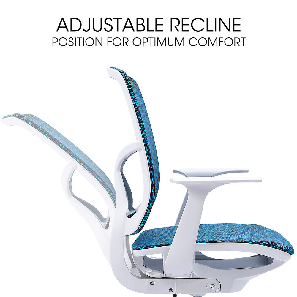 FORTIA Ergonomic Office Desk Chair, Coolmesh Fabric, Adjustable Recline, Blue Mesh/White Frame Fortia