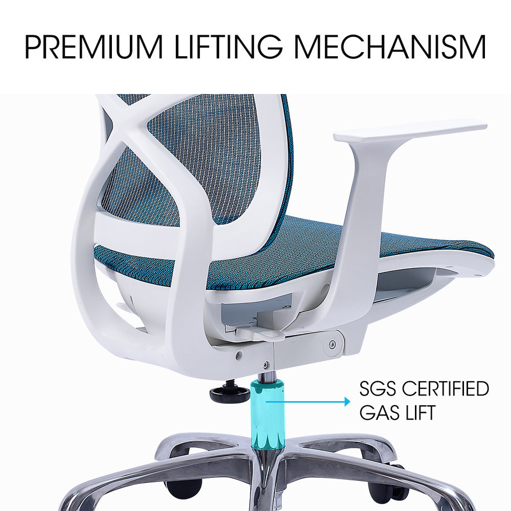 FORTIA Ergonomic Office Desk Chair, Coolmesh Fabric, Adjustable Recline, Blue Mesh/White Frame Fortia