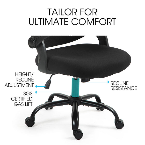 FORTIA Ergonomic Office Desk Chair, Coolmesh Fabric, Adjustable Recline, Black Mesh/Black Frame Fortia