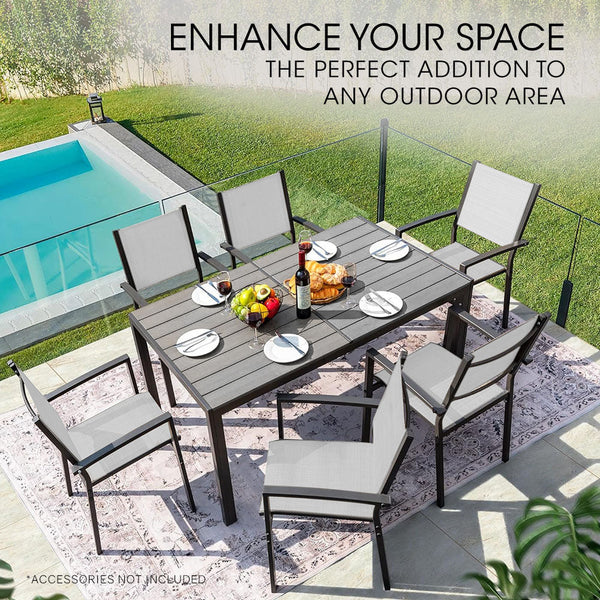 FORTIA 7pc Outdoor Dining Furniture Set, Table and Chairs Setting for Outside Fortia