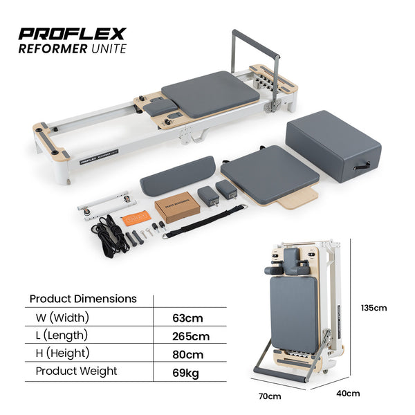 PROFLEX Aluminium Pilates Reformer Machine, Stretch Bed with box and jump board accessories Awezingly