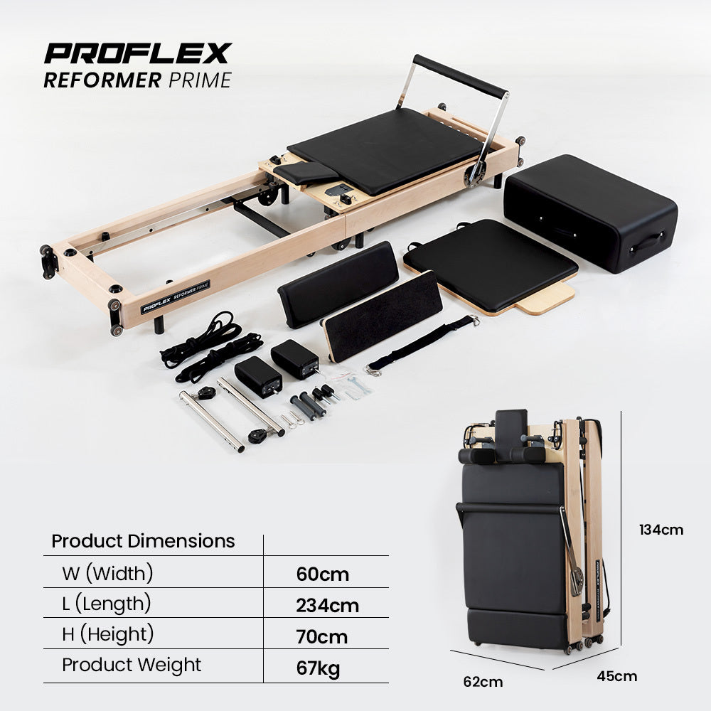 PROFLEX Wooden Pilates Reformer Machine, Stretch Bed with box and jump board accessories Awezingly
