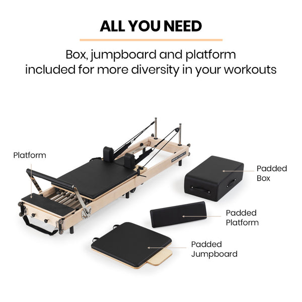 PROFLEX Wooden Pilates Reformer Machine, Stretch Bed with box and jump board accessories Awezingly