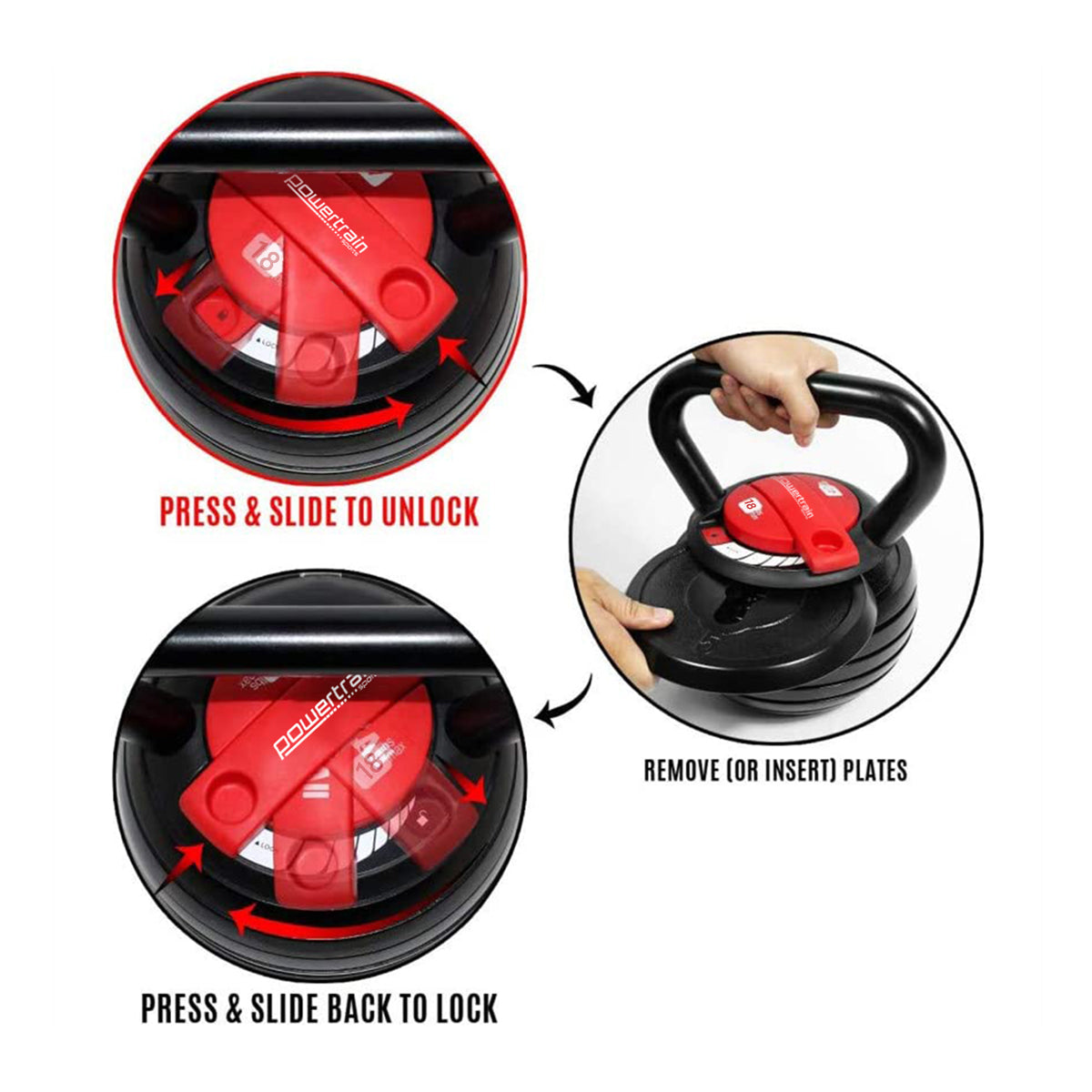 Powertrain Adjustable Kettle Bell Weights Dumbbell 18kg Powertrain