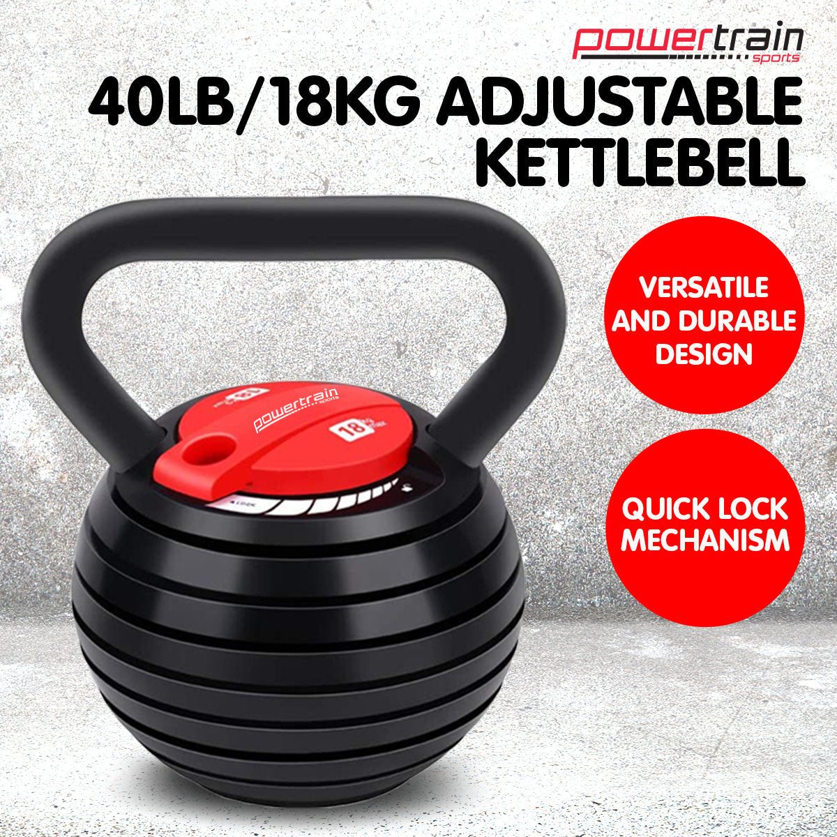 Powertrain Adjustable Kettle Bell Weights Dumbbell 18kg Powertrain