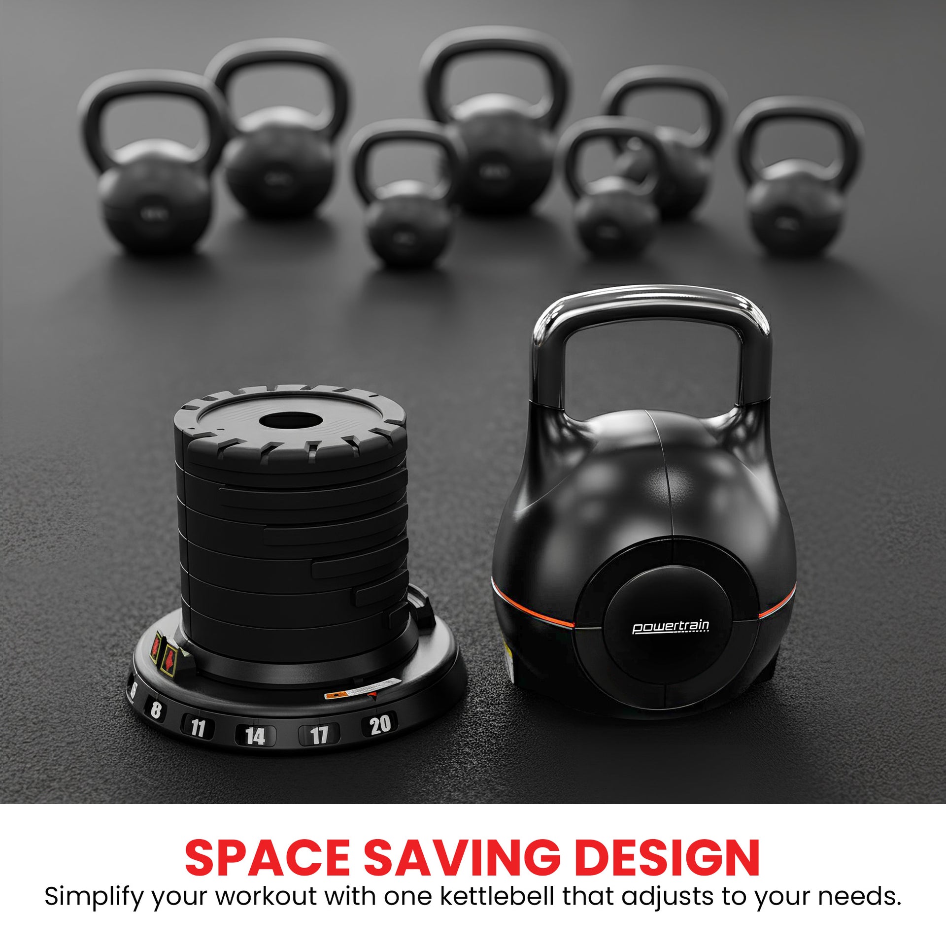 Powertrain 40kg Adjustable Kettlebell One Hand Adjustment Weight Set