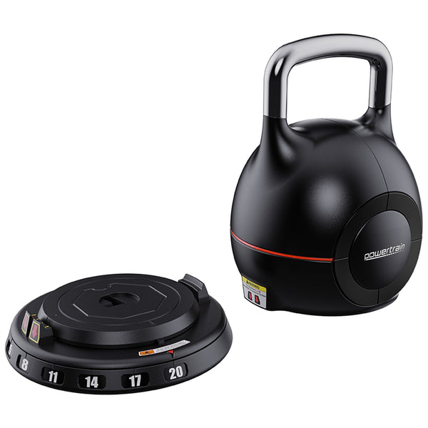 Powertrain Adjustable Kettlebell 20kg 7 in 1 Weight Selection Set w/Quick One Hand Adjustment Secure Locking System Awezingly