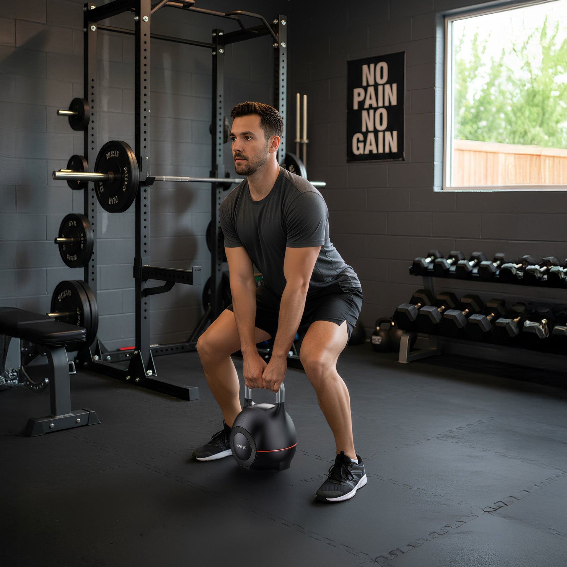 Powertrain Adjustable Kettlebell 20kg 7 in 1 Weight Selection Set w/Quick One Hand Adjustment Secure Locking System Awezingly