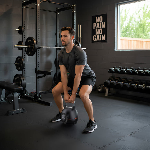 Powertrain Adjustable Kettlebell 20kg 7 in 1 Weight Selection Set w/Quick One Hand Adjustment Secure Locking System Awezingly