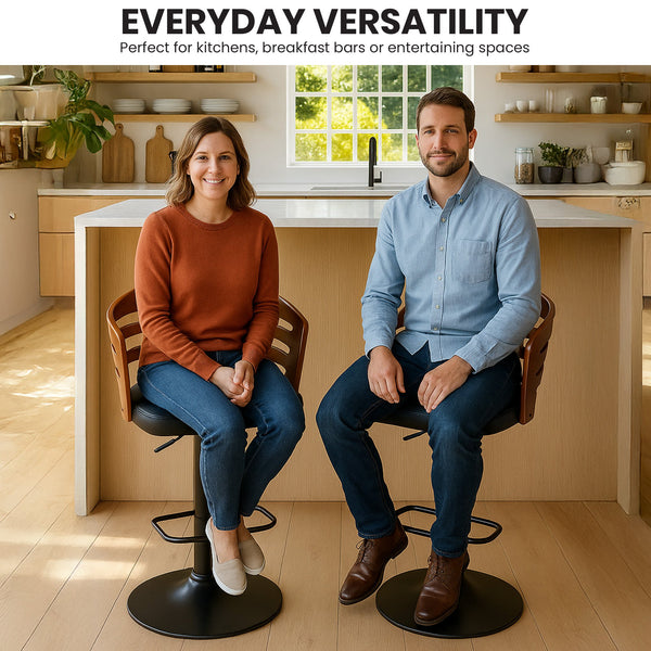 Sarantino Set Of 2 Bentwood Walnut Barstool Adjustable Height Swivel Footrest Sarantino