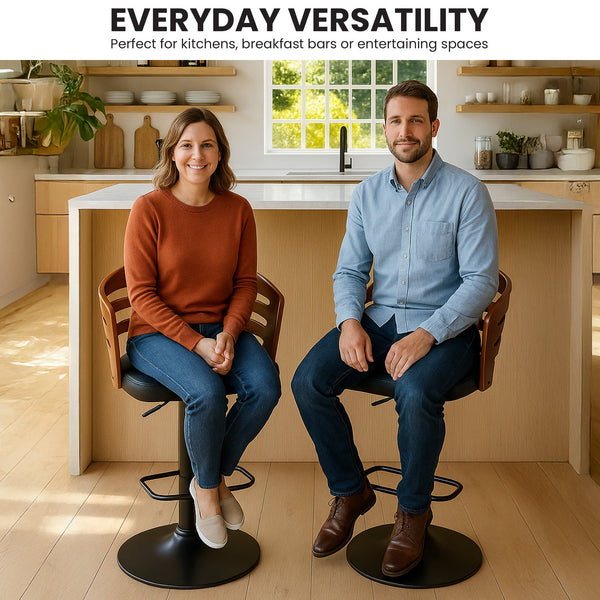 Sarantino Bentwood Walnut Barstool Leather Seat And Metal Base Awezingly