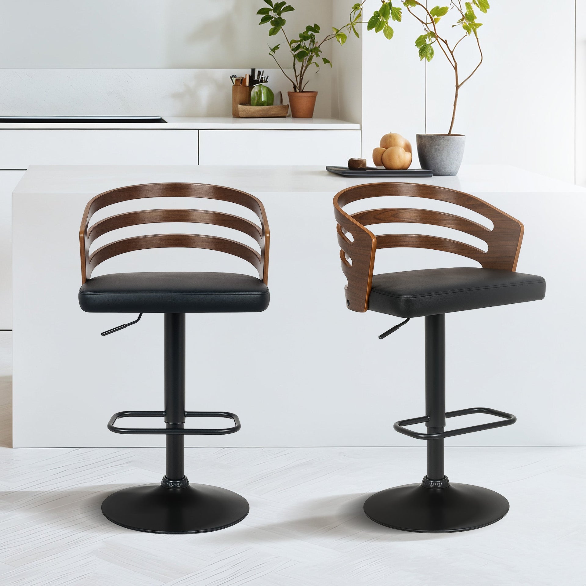 Sarantino Bentwood Walnut Barstool Leather Seat And Metal Base Awezingly