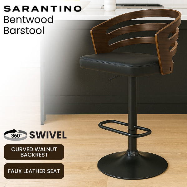 Sarantino Bentwood Walnut Barstool Leather Seat And Metal Base Awezingly