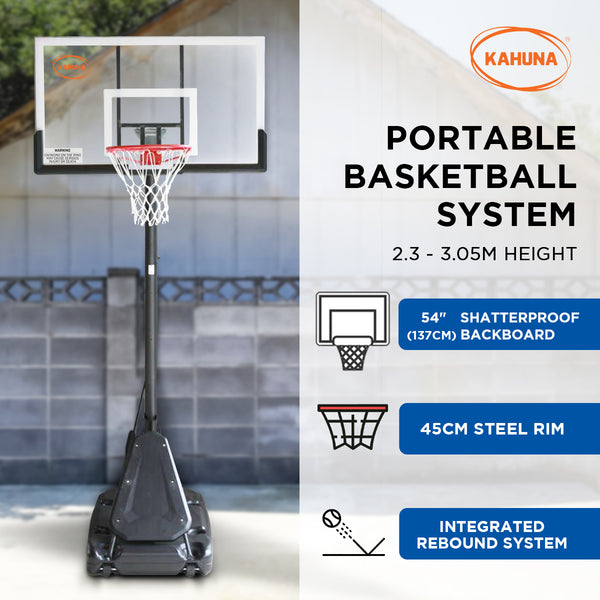 Kahuna Portable Basketball Hoop System 2.3 to 3.05m for Kids & Adults Kahuna