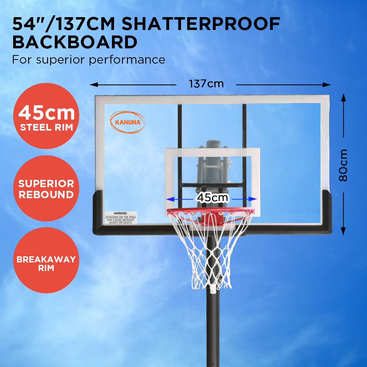 Kahuna Portable Basketball Hoop System 2.3 to 3.05m for Kids & Adults Kahuna