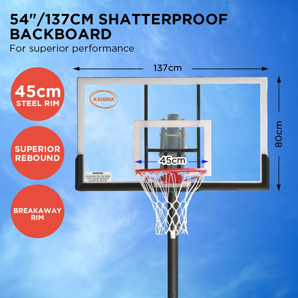 Kahuna Portable Basketball Hoop System 2.3 to 3.05m for Kids & Adults Kahuna