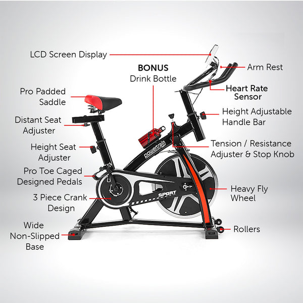 Powertrain Home Gym Flywheel Exercise Spin Bike - Black Powertrain