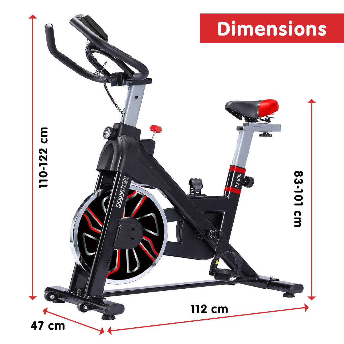 Powertrain RX-600 Exercise Spin Bike Cardio Cycle - Red Powertrain