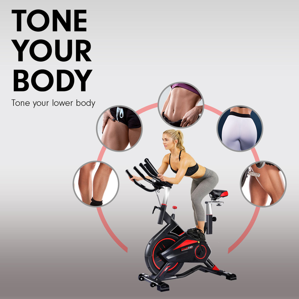 Powertrain RX-900 Exercise Spin Bike Cardio Cycling - Red Powertrain