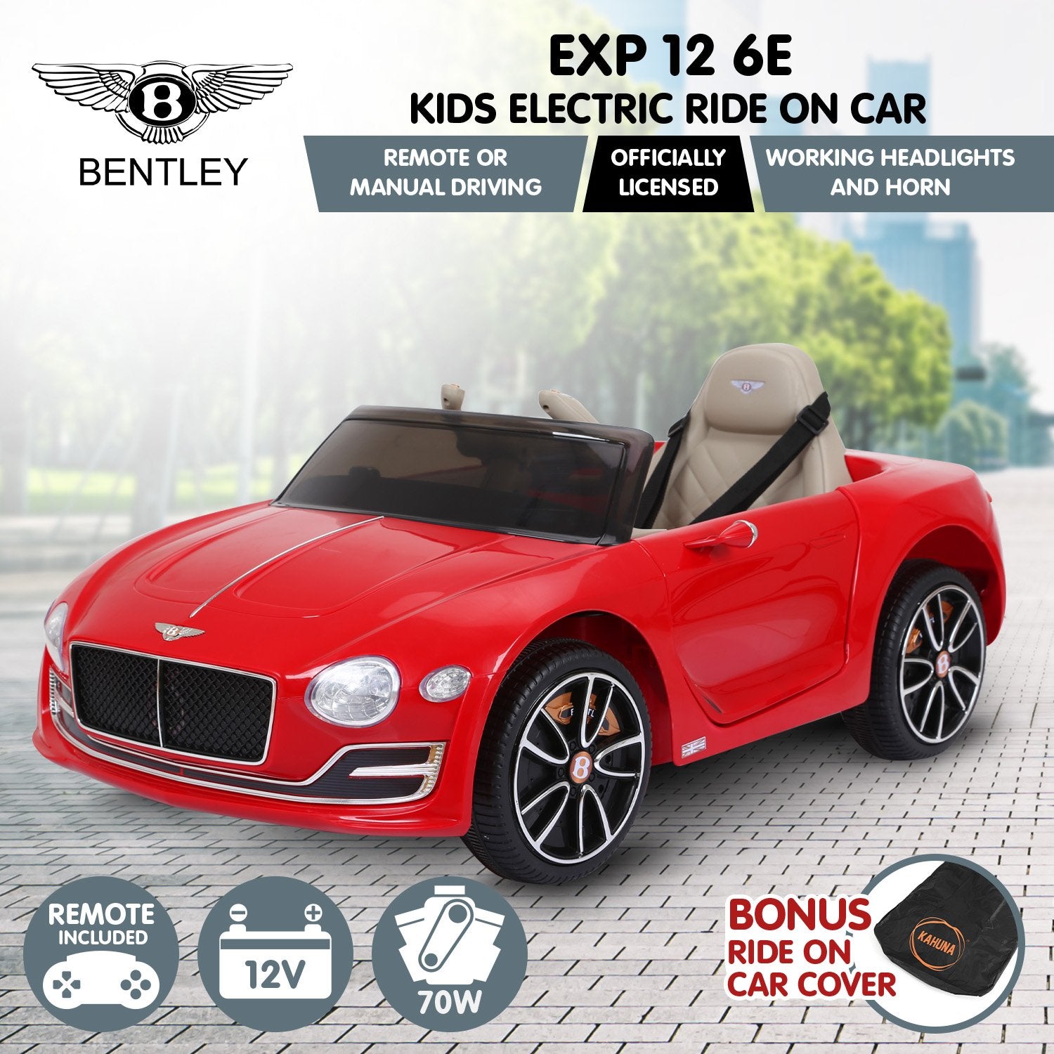 Kahuna Bentley Exp 12 Speed 6E Licensed Kids Ride On Electric Car Remote Control - Red Kahuna