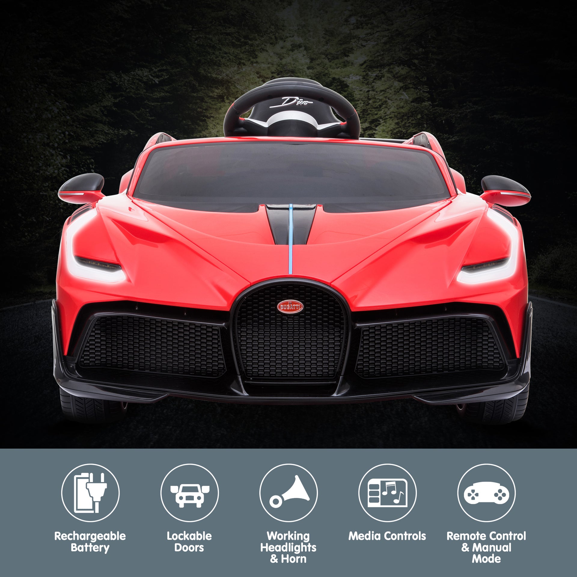 Kahuna Licensed Bugatti Divo Kids Electric Ride On Car - Red Kahuna