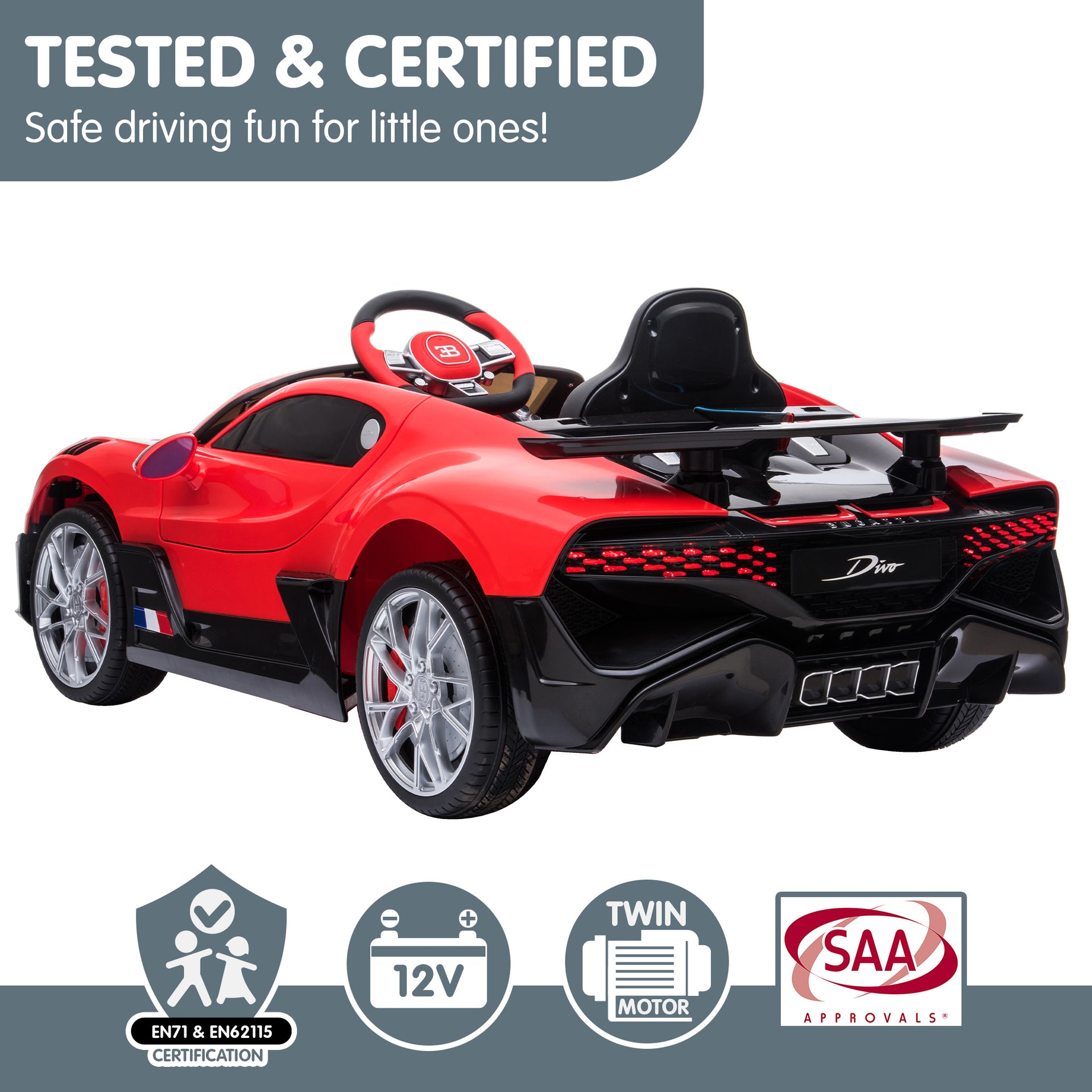 Kahuna Licensed Bugatti Divo Kids Electric Ride On Car - Red Kahuna