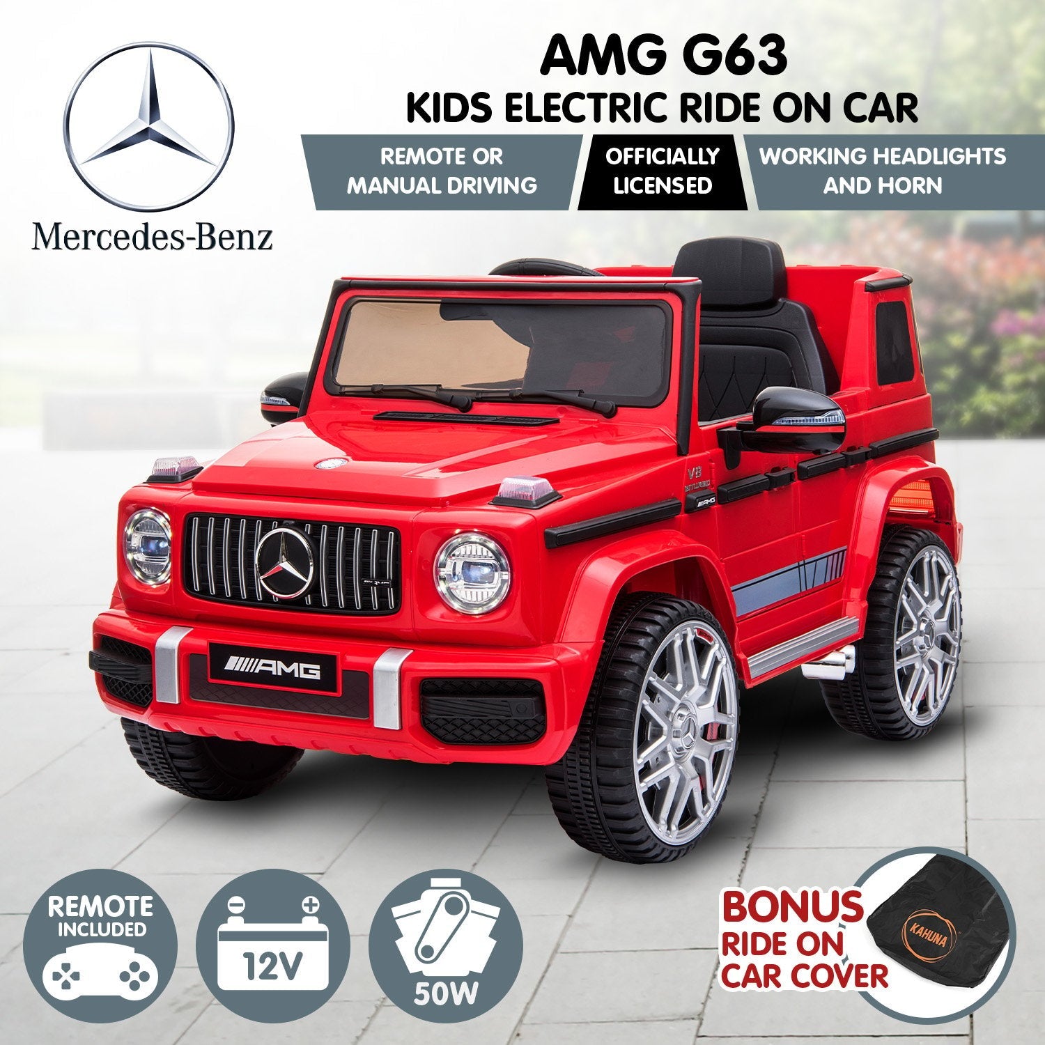 Kahuna Mercedes Benz AMG G63 Licensed Kids Ride On Electric Car Remote Control - Red Kahuna