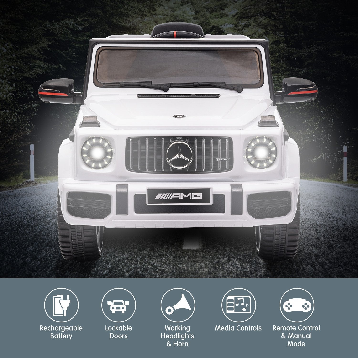 Kahuna Mercedes Benz AMG G63 Licensed Kids Ride On Electric Car Remote Control - White Kahuna