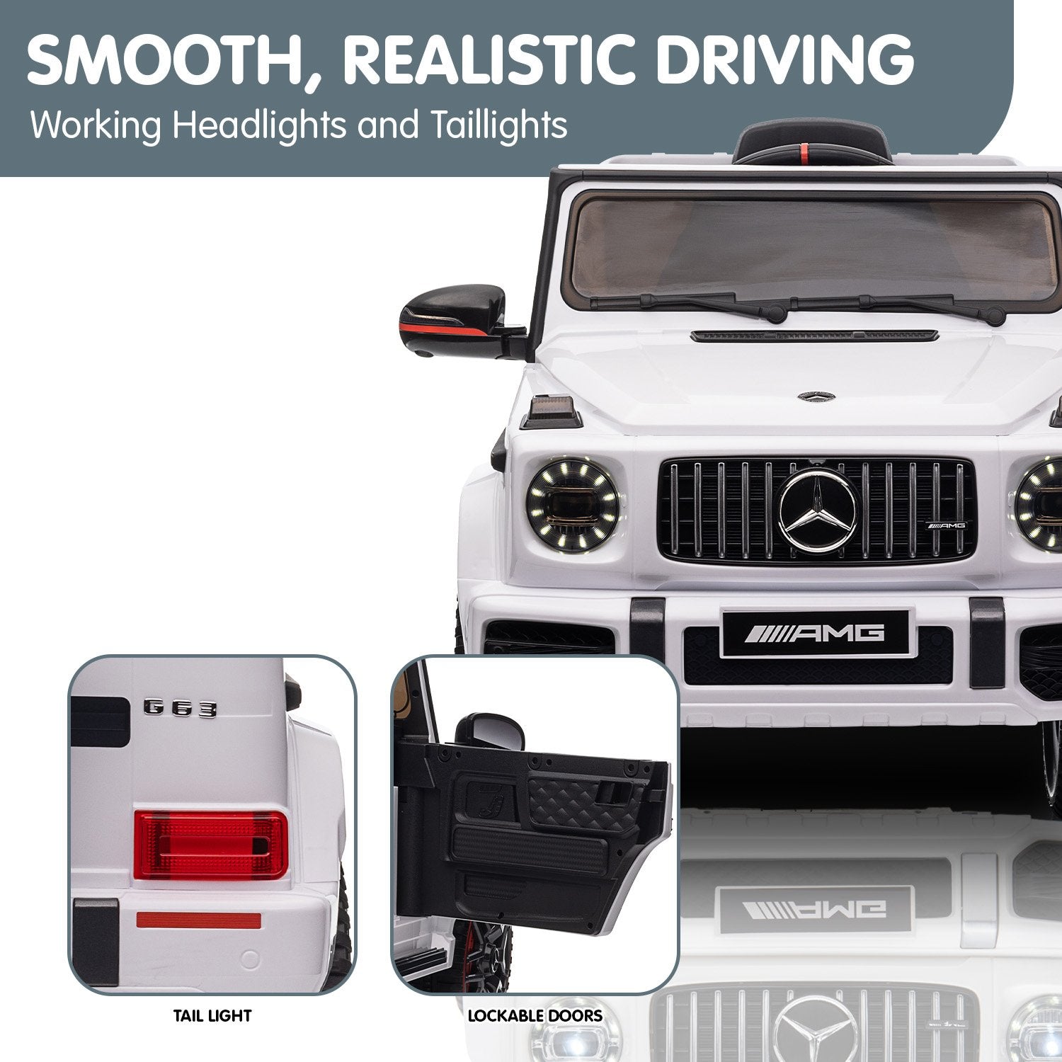 Kahuna Mercedes Benz AMG G63 Licensed Kids Ride On Electric Car Remote Control - White Kahuna