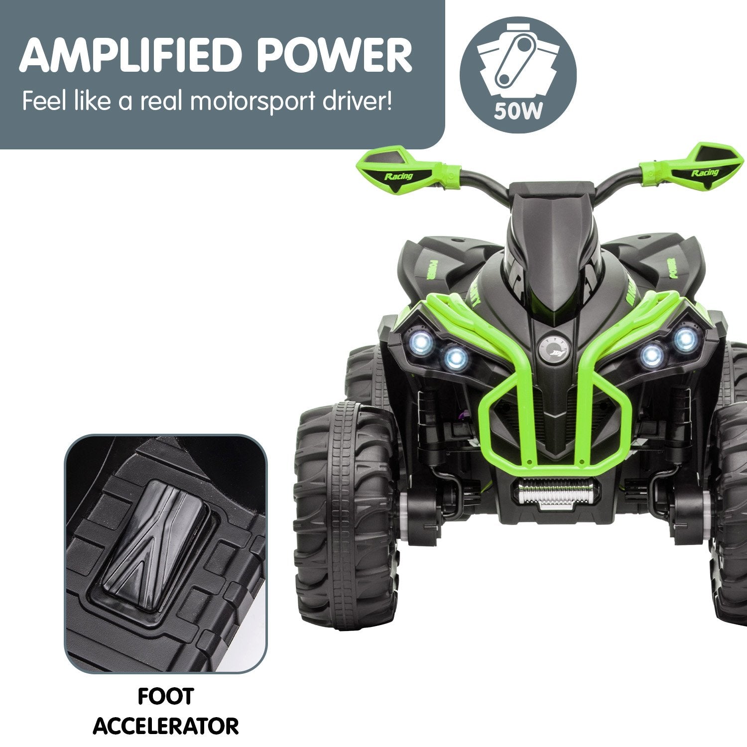 Kahuna GTS99 Kids Electric Ride On Quad Bike Toy ATV 50W - Green Kahuna