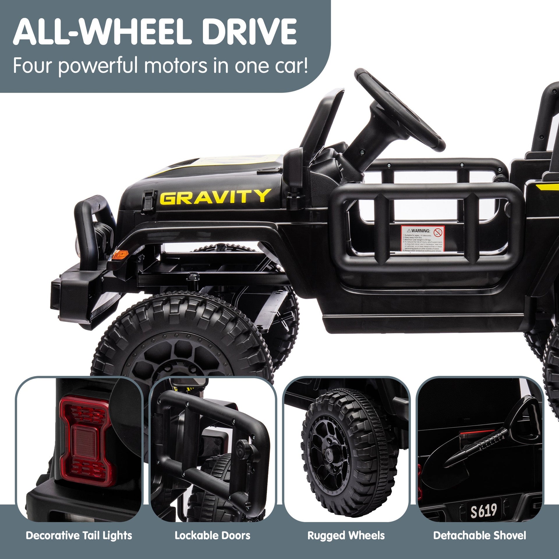 Kahuna S619 Gravity Kids Electric Ride On Car - Black Kahuna