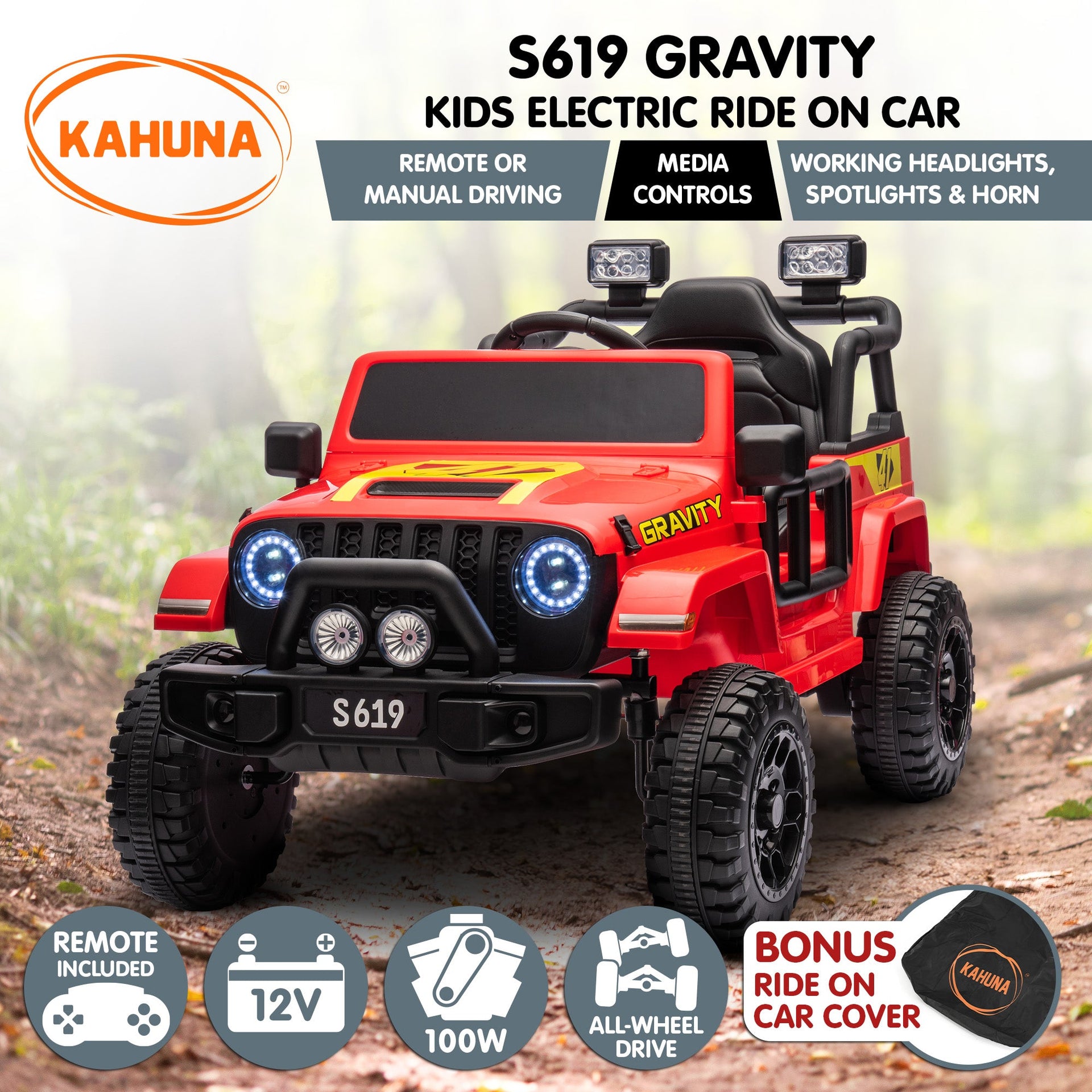 Kahuna S619 Gravity Kids Electric Ride On Car - Red Kahuna