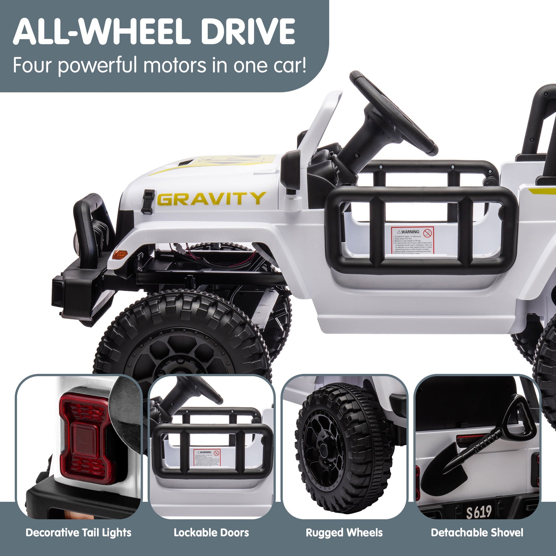 Kahuna S619 Gravity Kids Electric Ride On Car - White Kahuna