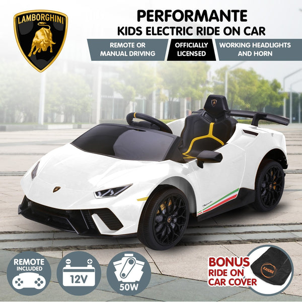 Kahuna Lamborghini Performante Kids Electric Ride On Car Remote Control by Kahuna - White Kahuna