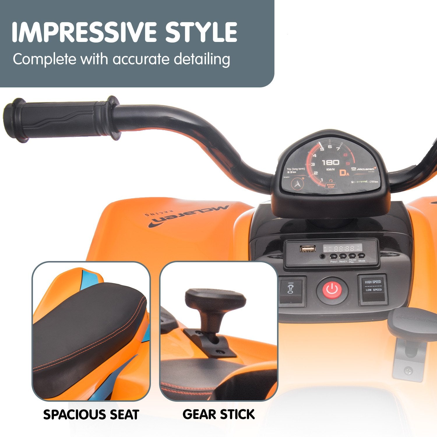 Kahuna Licensed MCL35 McLaren Kids Toy Ride On Electric Quad Bike - Orange Kahuna